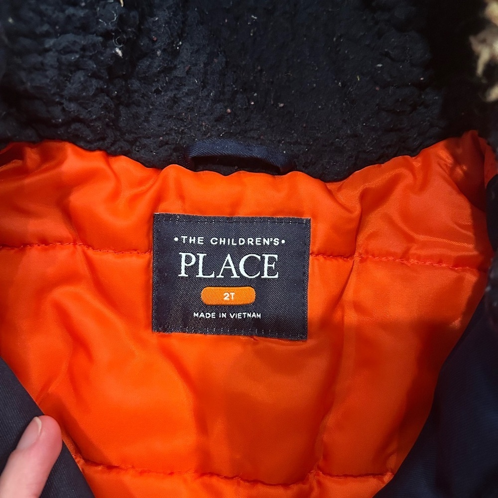 Children's Place Navy Faux Fur Trimmed Hooded Outdoor Fall Winter Coat 2T - Picture 3 of 6